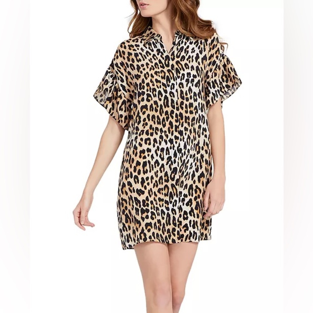 Alice + Olivia Jude Leopard Print Shirt Dress size S